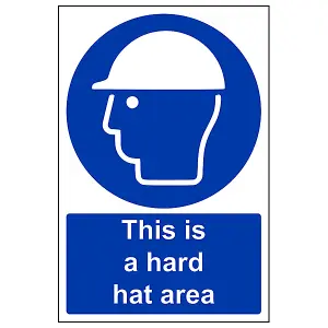 Hard Hat Area PPE Safety Workplace Sign - Adhesive Vinyl 200x300mm (x3)