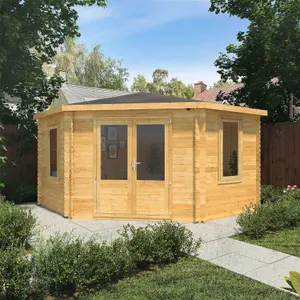 Waltons Wooden 4m x 4m Corner Log Cabin Summerhouse Garden Room - 28mm Double Glazed