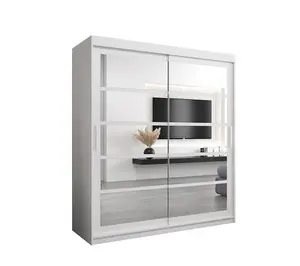 Roma II White Elegant Sliding Door Wardrobe H2000mm W1800mm D620mm with Mirrored Panels and Silver Handles