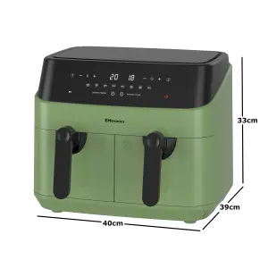 EMtronics Double Basket Air Fryer Large Digital 9 Litre with Timer - Sage Green