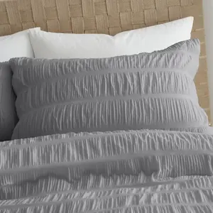 Seersucker Duvet Cover Set with Pillowcases Grey / Super King Duvet Cover + 2 Standard Pillowcases