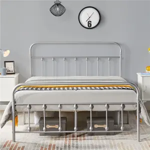 Yaheetech Silver 4ft6 Double Classic Iron Bed Frame with High Headboard and Footboard