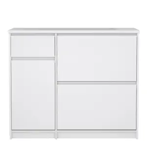 Naia Shoe Cabinet with 2 Shoe Compartments, 1 Door and 1 Drawer in White High Gloss