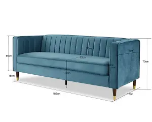 Thomas Velvet Fabric 3 Seater Sofa, Blue