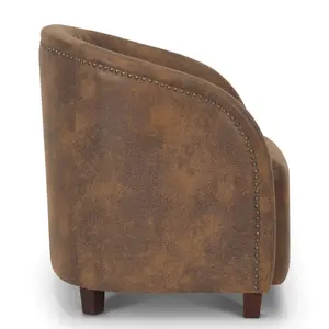 Faux Leather Suede Brown Tub Chair