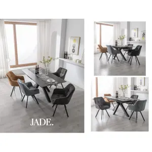 Set of 2 Jade Dining Chair Soft Quilted Design Matte Black Metal Legs Kitchen - Charcoal