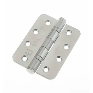 EAI 4" Stainless Fire Door Hinges Grade 13 G13 & Screws - 102x76x3mm Radius Corners - Satin 4" Stainless