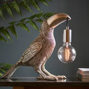 Vintage Silver Toucan Table Light - Resin Figure - Chrome Plated Lamp Holder