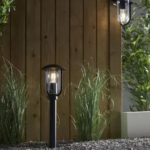 500mm Outdoor Lamp Post Light - Textured Black & Clear Shade - Exterior Bollard