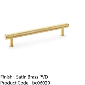 Knurled T Bar Pull Handle - Satin Brass - 160mm Centres Premium Drawer Door