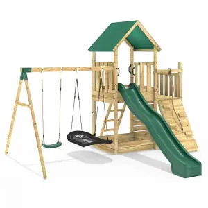 Rebo Modular Wooden Climbing Frame Adventure Playset - M3 plus Ramp & Double Swing