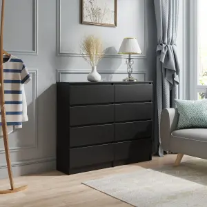 SunDaze Modern Chest of 8 Drawers Bedroom Furniture Storage Bedside Table Cabinet Black 120x30x99.6cm