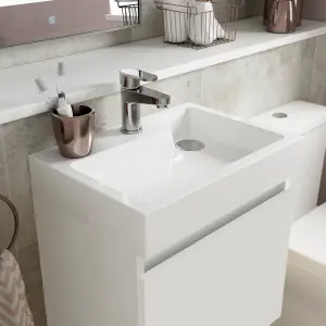 Wall Hung Vanity Basin Unit & Polymarble Basin - 500mm - Gloss White