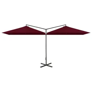 Berkfield Double Parasol with Steel Pole Bordeaux Red 600x300 cm