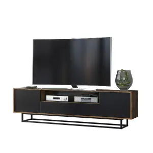 Rift Loft TV Unit 200cm Industrial Rustic & Black Matt Doors - Creative Furniture