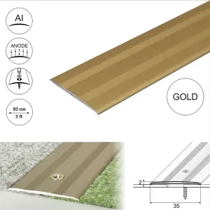 A08 930mm x 35mm 2.3mm Anodised Aluminium Flat Door Threshold Profile - Gold, 0.93m