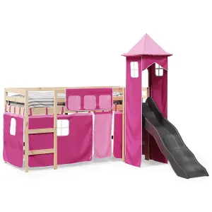 Berkfield Kids' Loft Bed with Tower Pink 90x190 cm Solid Wood Pine