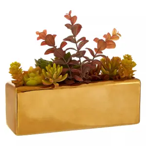 Mixed Succulents Fiori with Ceramic Gold Pot Artificial Plant Foliage