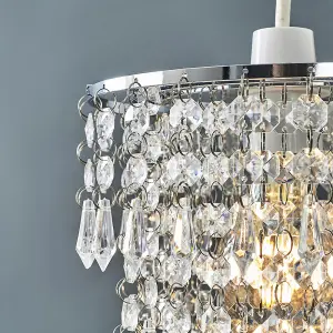 ValueLights Modern Chrome Chandelier Ceiling Pendant Light Shade With Clear Acrylic Jewel Droplets