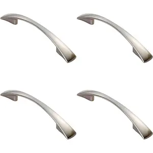 4x Tapered Pull Handle 138 x 16mm 96mm Fixing Centres Satin Nickel Curved Bow