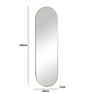 Melody Maison Gold Oval Framed Wall Mirror 140cm x 40cm