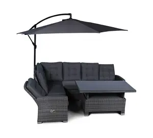 Seville Outdoor Rattan Garden Corner Sofa Dining Set with 3m Parasol - Grey