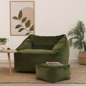 icon Natalia Velvet Armchair Bean Bag and Footstool Set Olive Green Giant Bean Bag Chair