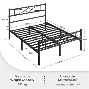 Yaheetech Black 4ft6 Double Metal Bed Frame with Curved Design Headboard and Footboard