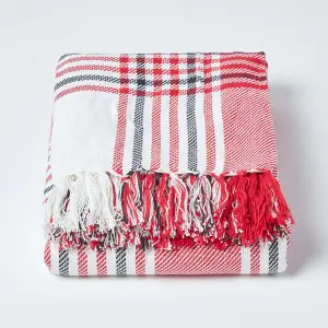 Homescapes Red Tartan Check Sofa and Bed Throw, 255 x 360 cm