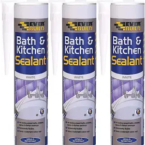 Everbuild Bath and Kitchen Acrylic Sealant, White, 290 ml (Pack of 3)