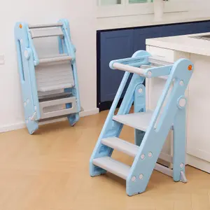 Foldable 2 or 3 Step Stools, Blue Large Plastic Sink Step Stool