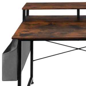 Desk with shelf and fabric bag - Industrial wood dark, rustic