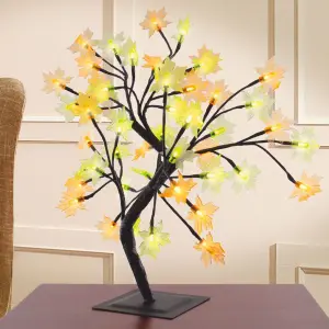 Illuminated Green, Yellow and Orange Maple Tree Home Decoration with 48 LEDs - Measures H45cm x W36cm x D36cm