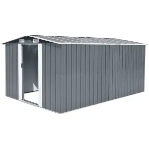 Metal Shed 10 x 12 ft Garden Storage Shed Apex Roof Double Door with Foundation Base , Charcoal Black