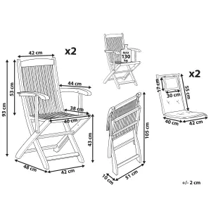 Set of 2 Garden Chairs with Cushions MAUI Acacia Wood Graphite Grey