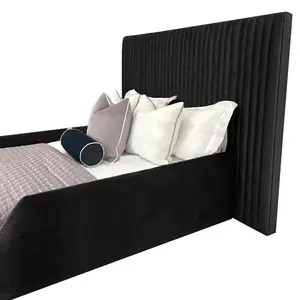 Selina Kids Bed Plush Velvet with Safety Siderails- Black