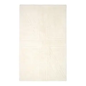 Homescapes Cotton Tufted Rug Union Jack Plain Embossed Mat Ivory Cream,50 x 80 cm