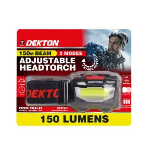 Dekton COB LED Head Light Torch Headlamp Searcher 150 Lumens 150M & Batteries