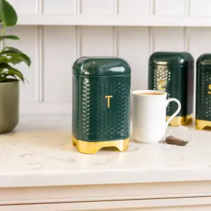 KitchenCraft Tea Canister Metal Storage Container Green Retro Jar