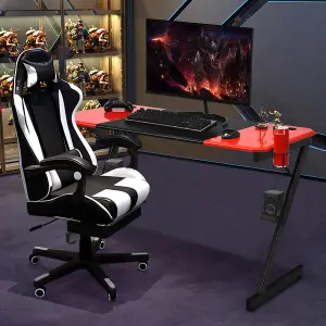 Costway 120cm Z-Shaped Computer Gaming Desk with Carbon Fiber Surface