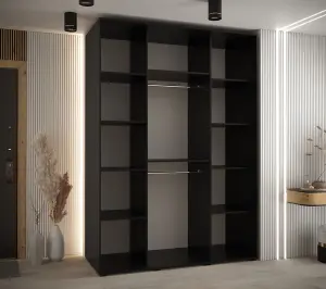 Modern Black Matt Sapporo Sliding Door Wardrobe 160cm - Ample Storage (H2050mm W1600mm D600mm)