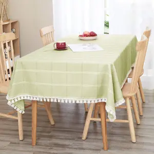 Deconovo Cotton Tablecloth Tassel lace tablecloth Rectangular Water Resistant Table Cloth for Garden 132x178cm(52x70inch) Green