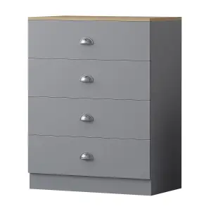 FWStyle 4 Drawer Chest Of Drawers Matt Grey Oak Top Bedroom Furniture