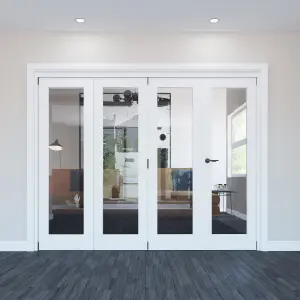 1 Lite Clear Glazed Pre-painted White Softwood Internal Bi-fold Door set, (H)2060mm (W)2821mm