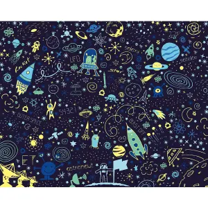 Origin Murals Space Doodle Text Navy Blue Matt Smooth Paste the Wall Mural 300cm Wide X 240cm High