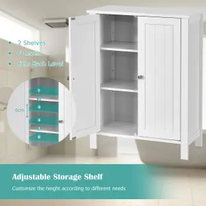 COSTWAY 2-Tier Bathroom Freestanding Storage Cabinet Floor Cabinet W/ Double Door