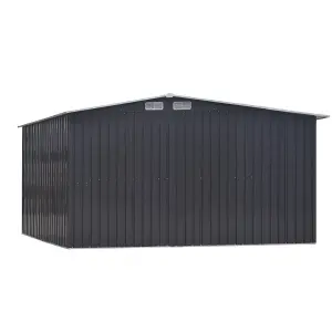 8.4 x 8.5 ft Metal Shed Garden Storage Shed Apex Roof Double Door with 8.5 x 2.1 ft Log Store,Black