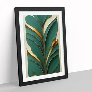 Leaf Art Deco - Single Picture Frame Print Black / 34cm H x 25cm W x 2cm D