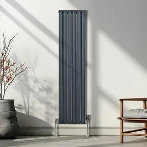 Oval Column Radiator & Valves - 1600mm x 360mm - Anthracite Grey