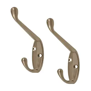 8 x Satin Nickel Metal Double Hat and Coat Hooks, Door & Wall Robe Dress Hangers